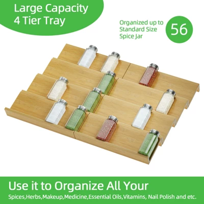 KTMBDW Spice Drawer Organzier,4 Tiers Bamboo Spice Rack Tray Insert For Cabinet Drawer Countertop, Kitchen Seasoning Storage Drawer Organization 4 KTMBDW Spice Drawer Organzier,4 Tiers Bamboo Spice Rack Tray Insert For Cabinet Drawer Countertop, Kitchen Seasoning Storage Drawer Organization - Image 2