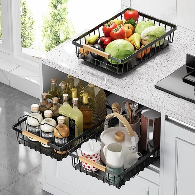 Pull Out Cabinet Organizer, Multifunctional Sliding Mesh Cabinet Basket, No Drill Pull Out Shelf Storage Drawer For Kitchen Bathroom Home Pantry 6 Pull Out Cabinet Organizer, Multifunctional Sliding Mesh Cabinet Basket, No Drill Pull Out Shelf Storage Drawer For Kitchen Bathroom Home Pantry - Image 4