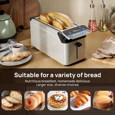 Whall® Stainless Steel Smart Toaster, 4 Slice | Projection Touchscreen, 1.5" Extra-Wide Slots, Digital Timer, Reheat & Defrost, Removable Crumb Tray 6 Whall® Stainless Steel Smart Toaster, 4 Slice | Projection Touchscreen, 1.5" Extra-Wide Slots, Digital Timer, Reheat & Defrost, Removable Crumb Tray - Image 4