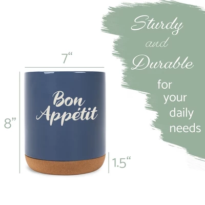 Elanze Designs Bon Appetit Chef Culinary Arts Ceramic Cork Bottom Navy Blue Large Capacity Utensil Holder Crock For Countertop Storage, Stylish & 3 Elanze Designs Bon Appetit Chef Culinary Arts Ceramic Cork Bottom Navy Blue Large Capacity Utensil Holder Crock For Countertop Storage, Stylish &