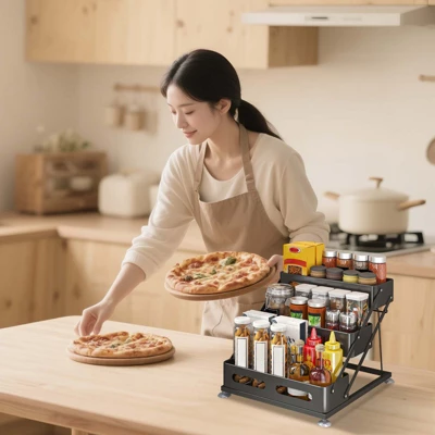 CuisinSmart 3-Tiers Countertop Spice Rack, Adjusted Height 10-10.8In, Tiered Spice Rack With Non-Slip Suction Cups, Space-Saving For Kitchen Desktop 7 CuisinSmart 3-Tiers Countertop Spice Rack, Adjusted Height 10-10.8In, Tiered Spice Rack With Non-Slip Suction Cups, Space-Saving For Kitchen Desktop - Image 5