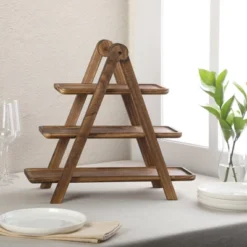 Gibson Home Truss Peak 3 Tier Serving Tray For Party, 18" Acacia Wood Cupcake/Charcuterie/ Dessert Farmhouse Tiered Platters -Target KitchenAid GUEST 55b41fe3 feab 431c a284 2669b498d9e6