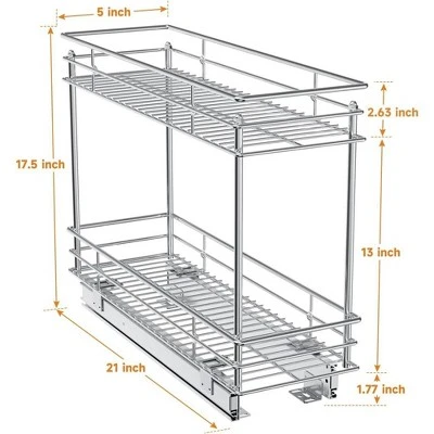 LOVMOR Pull Out Spice Rack For Narrow Cabinet (5?" W X 21" D),2 Tier Slide Out Cabinet Organizer And Pull Out Shelves Under 4 LOVMOR Pull Out Spice Rack For Narrow Cabinet (5?" W X 21" D),2 Tier Slide Out Cabinet Organizer And Pull Out Shelves Under - Image 2