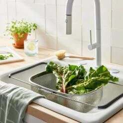 7qt Stainless Steel Expandable Over The Sink Mesh Colander Silver - Figmint™: Dishwasher-Safe Kitchen Strainer