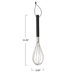 Storied Home Stainless Steel Whisk With Mango Wood Handle And Leather Tie, Black