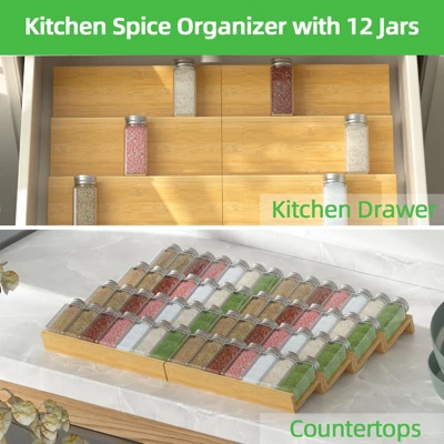 KTMBDW Spice Drawer Organzier,4 Tiers Bamboo Spice Rack Tray Insert For Cabinet Drawer Countertop, Kitchen Seasoning Storage Drawer Organization 7 KTMBDW Spice Drawer Organzier,4 Tiers Bamboo Spice Rack Tray Insert For Cabinet Drawer Countertop, Kitchen Seasoning Storage Drawer Organization - Image 5