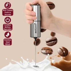 Brentwood Battery-Operated Electric Milk Frother And Drink Mixer With Stainless Steel Whisk In Silver