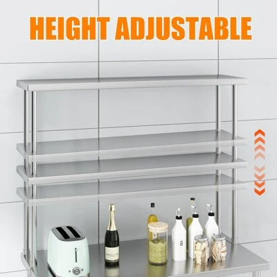 Stainless Steel Overshelf Shelves For Work & Prep Table, 2 Tier Double Deck Overshelf With Adjustable Shelf, Commercial Countertop Shelf 6 Stainless Steel Overshelf Shelves For Work & Prep Table, 2 Tier Double Deck Overshelf With Adjustable Shelf, Commercial Countertop Shelf - Image 4