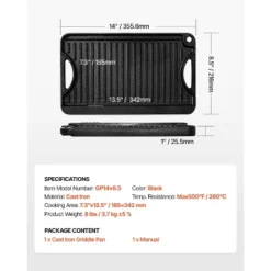VEVOR Reversible Grill/Griddle, 14x8.5 Inch Pre-Seasoned Cast Iron Griddle, Portable Rectangular Pan With Handle, Family Cookware, Black -Target KitchenAid GUEST 57c4c5b1 5974 4ffa a017 ec843a262be3