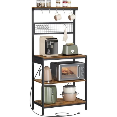VASAGLE Bakers Rack With Charging Station, Coffee Bar Stand With Adjustable Storage Shelf, Grid Panel, 12 Hooks, Table For Microwave, Kitchen 10 VASAGLE Bakers Rack With Charging Station, Coffee Bar Stand With Adjustable Storage Shelf, Grid Panel, 12 Hooks, Table For Microwave, Kitchen - Image 8