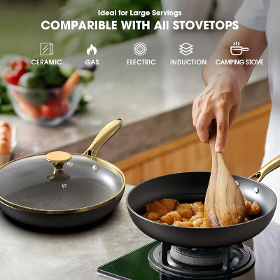 Imarku Professional Cooking Utensils , Nonstick Cast Iron Skillets 2pcs, 10 Inch, 12 Inch Frying Pans With Lid, Cast Iron Pan, Dishwasher Safe 8 Imarku Professional Cooking Utensils , Nonstick Cast Iron Skillets 2pcs, 10 Inch, 12 Inch Frying Pans With Lid, Cast Iron Pan, Dishwasher Safe - Image 6