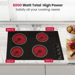 GASLAND CH77BS 30 Inches 4 Burners Built-in Ceramic Electric Cooktop, 240 V 6000 W, Knob Control