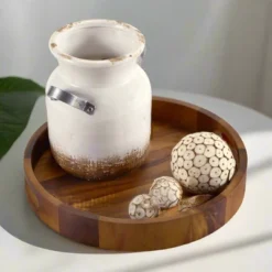 Kalmar Home Round Serving Tray - 13" - Solid Bottom