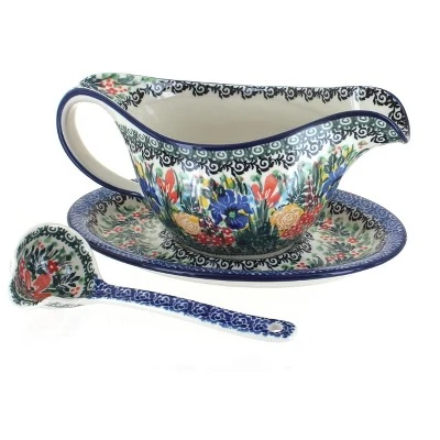 Blue Rose Polish Pottery 239-561 Ceramika Artystyczna Gravy Boat With Ladle 16 Blue Rose Polish Pottery 239-561 Ceramika Artystyczna Gravy Boat With Ladle - Image 14