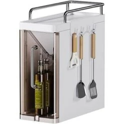 Acekool Kitchen Spice Rack With 2 Drawers And Hooks – Waterproof Plastic Shelf Organizer For Spice Jars And Kitchen Storage