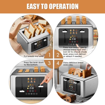 WHALL ULTRA 4 Slice Toaster, Stainless Steel Toaster With Touchscreen, Dual Control Panel, Extra Wide Slot Toaster 4 Slice 7 WHALL ULTRA 4 Slice Toaster, Stainless Steel Toaster With Touchscreen, Dual Control Panel, Extra Wide Slot Toaster 4 Slice - Image 5