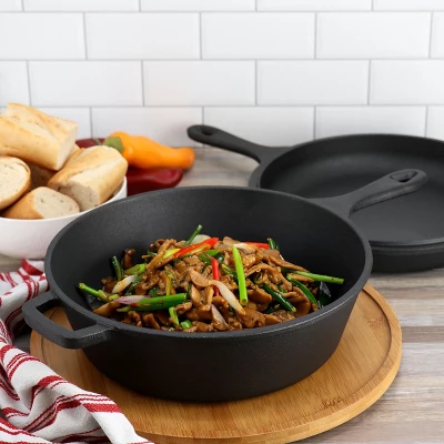 MegaChef 10.5 Inch 2-in-1 Pre-Seasoned Cast Iron Skillet And Fry Pan Set 8 MegaChef 10.5 Inch 2-in-1 Pre-Seasoned Cast Iron Skillet And Fry Pan Set - Image 6