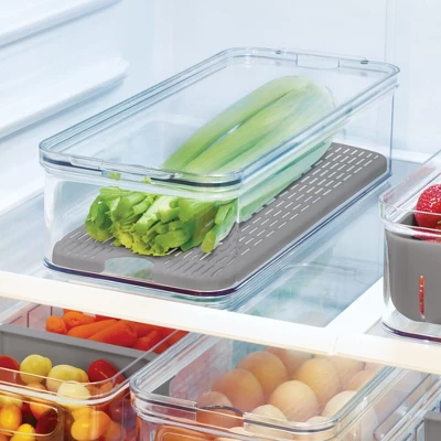 IDesign Set Of 6 Fridge Produce Bins With Drainage Tray - Clear/Gray 4 IDesign Set Of 6 Fridge Produce Bins With Drainage Tray - Clear/Gray - Image 2