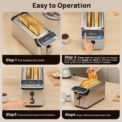 Whall® Stainless Steel Smart Toaster, 4 Slice | Projection Touchscreen, 1.5" Extra-Wide Slots, Digital Timer, Reheat & Defrost, Removable Crumb Tray 9 Whall® Stainless Steel Smart Toaster, 4 Slice | Projection Touchscreen, 1.5" Extra-Wide Slots, Digital Timer, Reheat & Defrost, Removable Crumb Tray - Image 7