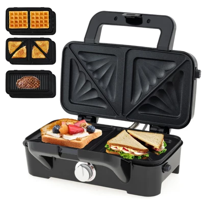 Costway 3 In 1 Waffle Iron Panini Press Grill And Sandwich Maker Set With Removable Non-Stick Plates & Portable Cool Touch Handle 11 Costway 3 In 1 Waffle Iron Panini Press Grill And Sandwich Maker Set With Removable Non-Stick Plates & Portable Cool Touch Handle - Image 9