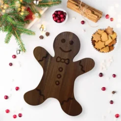 Slickblue Christmas Gingerbread Man Wooden Board – Acacia Wood For Charcuterie, Snacks, Desserts, 15"