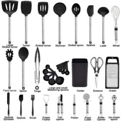 Attop Kitchen Utensil Set-Silicone Cooking Utensils-33 Kitchen Gadgets & Spoons For Nonstick Cookware-Silicone And Stainless Steel Spatula Set