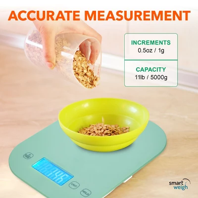 Smart Weigh Digital Food Scale - 11-pound Capacity - Mint Green 5 Smart Weigh Digital Food Scale - 11-pound Capacity - Mint Green - Image 3