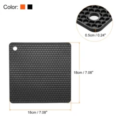 Unique Bargains Silicone Heat Resistant Non-Slip Drying Mat Trivet Mats Black, Orange 2 Pcs
