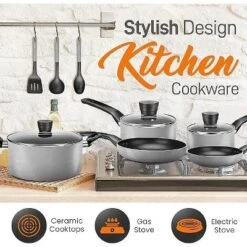 SereneLife 11 Piece Kitchenware Pots & Pans Set – Basic Kitchen Cookware, Black Non-Stick Coating Inside, Heat Resistant Lacquer (Grey) 13 SereneLife 11 Piece Kitchenware Pots & Pans Set – Basic Kitchen Cookware, Black Non-Stick Coating Inside, Heat Resistant Lacquer (Grey) -Target KitchenAid GUEST 5e9deb79 325a 4d46 a7d1 660b8788fbcb