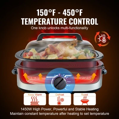 VEVOR Electric Roaster Oven, 26 QT Turkey Roaster Oven With Self-Basting Lid,1450W Roaster Oven With Defrost & Warm Function, Adjustable Temperature 6 VEVOR Electric Roaster Oven, 26 QT Turkey Roaster Oven With Self-Basting Lid,1450W Roaster Oven With Defrost & Warm Function, Adjustable Temperature - Image 4
