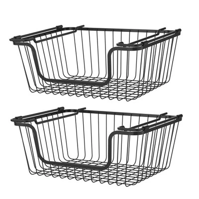 Oceanstar Stackable Metal Wire Storage Basket Set For Pantry, Countertop, Kitchen Or Bathroom – Black, Set Of 2 9 Oceanstar Stackable Metal Wire Storage Basket Set For Pantry, Countertop, Kitchen Or Bathroom – Black, Set Of 2 - Image 7
