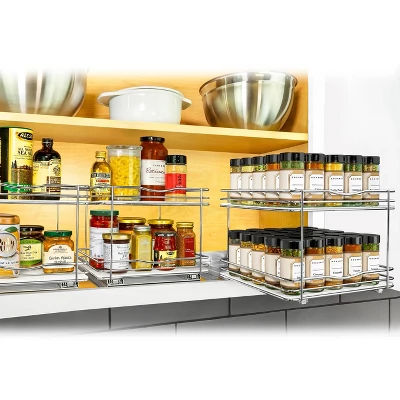 Lynk Professional Slide Out Vertical 10.25" Double Metal Spice Rack Silver: Kitchen Cabinet Organizer, Pull Out Pantry Storage 5 Lynk Professional Slide Out Vertical 10.25" Double Metal Spice Rack Silver: Kitchen Cabinet Organizer, Pull Out Pantry Storage - Image 3