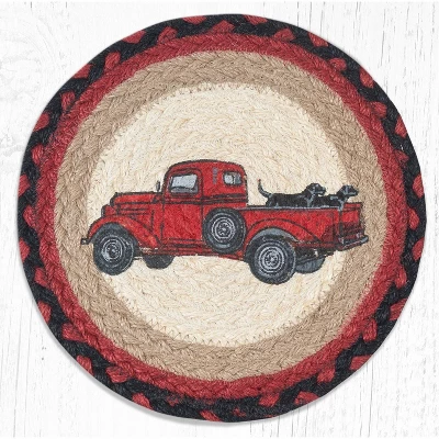 Earth Rugs Lab Pickup Printed Round Trivet – 10"x10" Braided Jute Hot Pad With Vintage Truck & Dog, Farmhouse Rustic Decor 3 Earth Rugs Lab Pickup Printed Round Trivet – 10"x10" Braided Jute Hot Pad With Vintage Truck & Dog, Farmhouse Rustic Decor
