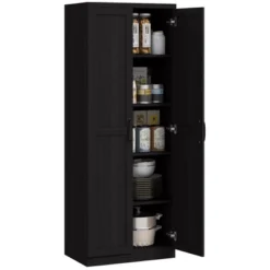 Yukimo 63" Cinnamon Black Wood Grain Kitchen Pantry, Freestanding Cabinet With 2 Adjustable Shelves, Elegant Handles, Anti-Tipping Safety Feature -Target KitchenAid GUEST 602033e0 c2af 44c9 a2a6 380696ebde66