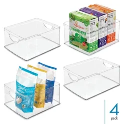 IDesign Stackable Pantry Storage Bin With Handles, Set Of 4, Clear, Made In USA