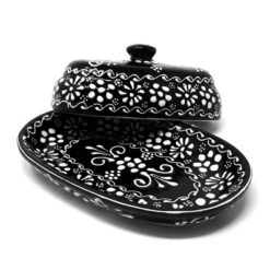 Slickblue Textured Black Pottery Butter Dish – Handmade, 7.5" X 5" X 2.5", Dishwasher & Microwave Safe