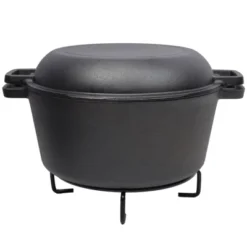 DSVIMOY 3-In-1 Outdoor Oven, 5 Quart Dutch Ovens With Pot Rack And Lid Lifter, Black, 12.5"*10.2"*6.2"