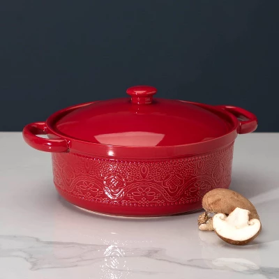 Itopfox Lace Emboss Casserole Dish With Lid, 2 Quart Ceramic Round Serving Dish For Oven To Table, Dinner And Party, Christmas Gifts In Classic Red 3 Itopfox Lace Emboss Casserole Dish With Lid, 2 Quart Ceramic Round Serving Dish For Oven To Table, Dinner And Party, Christmas Gifts In Classic Red