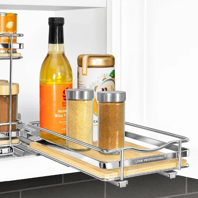 Lynk Professional Slide Out Vertical 6.25" Single Metal/Wood Spice Rack Silver: Sliding Kitchen Storage Organizer, Chrome 3 Lynk Professional Slide Out Vertical 6.25" Single Metal/Wood Spice Rack Silver: Sliding Kitchen Storage Organizer, Chrome