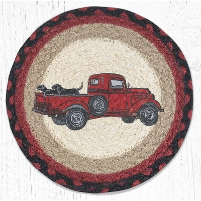 Earth Rugs Lab Pickup Printed Round Trivet – 10"x10" Braided Jute Hot Pad With Vintage Truck & Dog, Farmhouse Rustic Decor 5 Earth Rugs Lab Pickup Printed Round Trivet – 10"x10" Braided Jute Hot Pad With Vintage Truck & Dog, Farmhouse Rustic Decor - Image 3