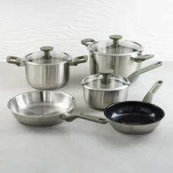 BergHOFF Bolt 8Pc Recycled 18/10 Stainless Steel Cookware Set With Glass Lids, Green -Target KitchenAid GUEST 6133a149 aecf 4334 ac8d b777bffcffa8