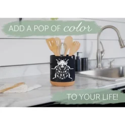 Elanze Designs 8 Inch Floral Beetle Large Ceramic Kitchen Utensil Holder Black And White Crock With Cork Base -Target KitchenAid GUEST 617d8b54 ffe4 4595 b631 f2fbe3c7b855