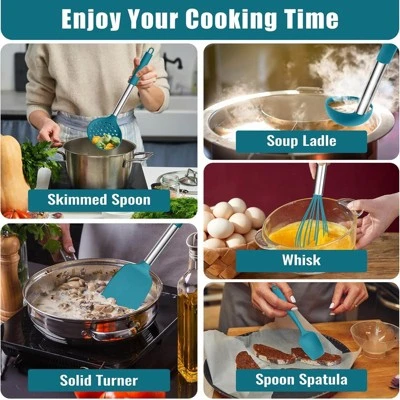 BRINJOY 14-Piece Silicone Kitchen Utensil Set - Heat Resistant Non-Scratch Cooking Tools With Stand,Blue 5 BRINJOY 14-Piece Silicone Kitchen Utensil Set - Heat Resistant Non-Scratch Cooking Tools With Stand,Blue - Image 3