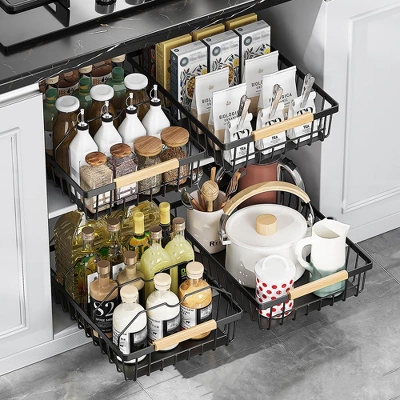 Pull Out Cabinet Organizer, Multifunctional Sliding Mesh Cabinet Basket, No Drill Pull Out Shelf Storage Drawer For Kitchen Bathroom Home Pantry 8 Pull Out Cabinet Organizer, Multifunctional Sliding Mesh Cabinet Basket, No Drill Pull Out Shelf Storage Drawer For Kitchen Bathroom Home Pantry - Image 6