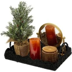 BRINJOY 14" Woven Seagrass Tray With Scalloped Edge - Bohemian Decorative Tray With Handles For Coffee Table Ottoman Festive Decor, Black -Target KitchenAid GUEST 61ead410 daf7 4bef 8591 0ee24608a22f