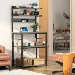 Aheaplus Kitchen Storage Rack With Power Outlet, Coffee Bar Station With LED Lights, Bakers Rack With 6 S-Shaped Hooks -Target KitchenAid GUEST 62703191 4eec 4484 bcf3 b4b701a47e5f