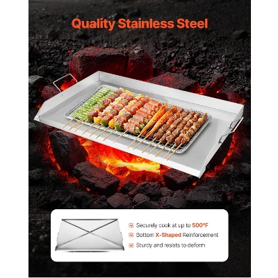 VEVOR Stainless Steel Griddle, 36x22 Inch Universal Flat Top Rectangular Plate, Gas Grill Griddle For BBQ Grill, Teppanyaki, Silver 4 VEVOR Stainless Steel Griddle, 36x22 Inch Universal Flat Top Rectangular Plate, Gas Grill Griddle For BBQ Grill, Teppanyaki, Silver - Image 2