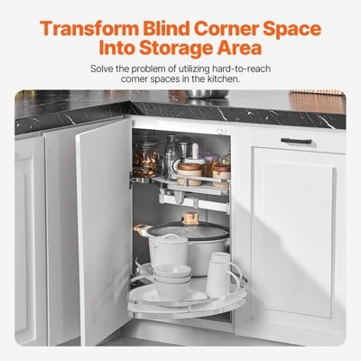VEVOR Swing Right Blind Corner Cabinet, Pull Out Organizer For 36 Inch Width Blind Cabinet, 2 Tier Height Adjustable Swing Tray, Silver 4 VEVOR Swing Right Blind Corner Cabinet, Pull Out Organizer For 36 Inch Width Blind Cabinet, 2 Tier Height Adjustable Swing Tray, Silver - Image 2