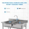 Stainless Steel Sink, Commercial Kitchen Prep Sink Free Standing Double Bowl With Cold And Hot Water Pipe Undershelf Faucet For Restaurant Bar