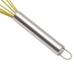 Unique Bargains 12" 6-Wire Whisk Hand Wash Stainless Steel Silicone Silver Tone Yellow